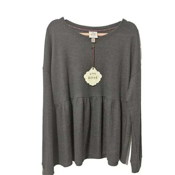 NWT Knox Rose‎ Top Long Sleeve Women's Waffle Knit Peplum  Gray Size XLarge - Picture 2 of 8